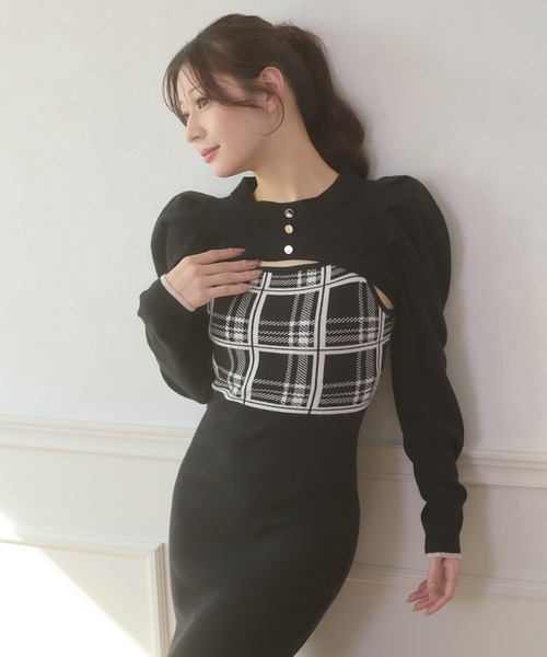 Ambre Neige（アンブルネージュ） ワンピース plaid pattern knit