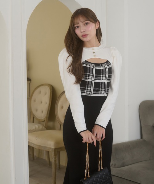 Ambre Neige（アンブルネージュ） ワンピース plaid pattern knit