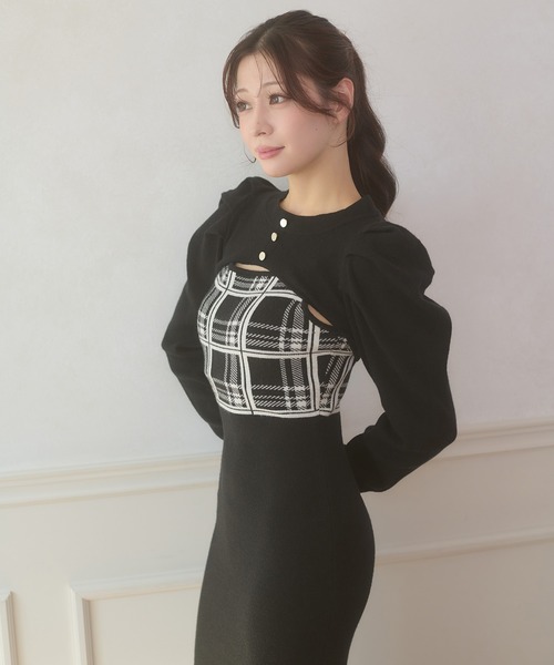 Ambre Neige（アンブルネージュ） ワンピース plaid pattern knit