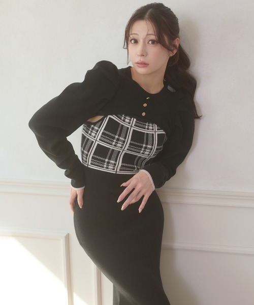 neige ワンピース Ambre Neige（アンブルネージュ） ワンピース plaid pattern knit