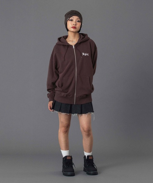 X-girl（エックスガール） パーカー OLD ENGLISH LOGO ZIP UP SWEAT