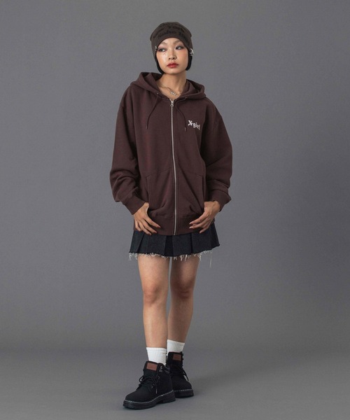 アーバン 海外ガールvibesデッド古着 55DSL ロゴ パーカータイトワンピ X-girl パーカー OLD ENGLISH LOGO ZIP UP SWEAT HOODIE