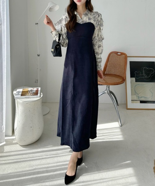 Ada. ワンピース 花柄 ショルダーオープン フリルフレアロング