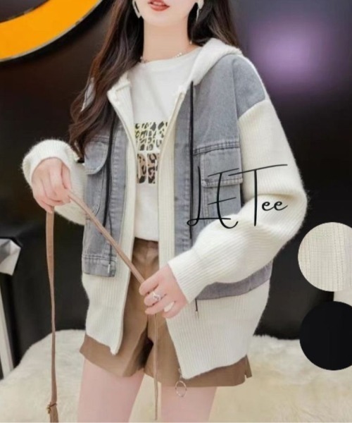 LETee パーカー デニムドッキング ニットパーカー レディース