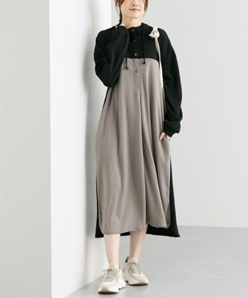 マタニティ マタニティウェア 配色切替えパーカーワンピース