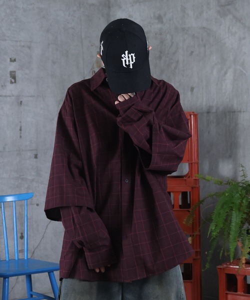 シャツ フェイクレイヤード チェックシャツ メンズ レディース ユニ