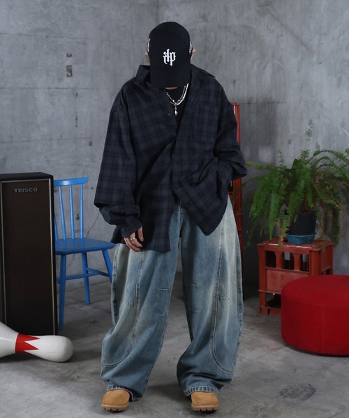 シャツ AW フェイクレイヤード チェックシャツ メンズ レディース ユニ