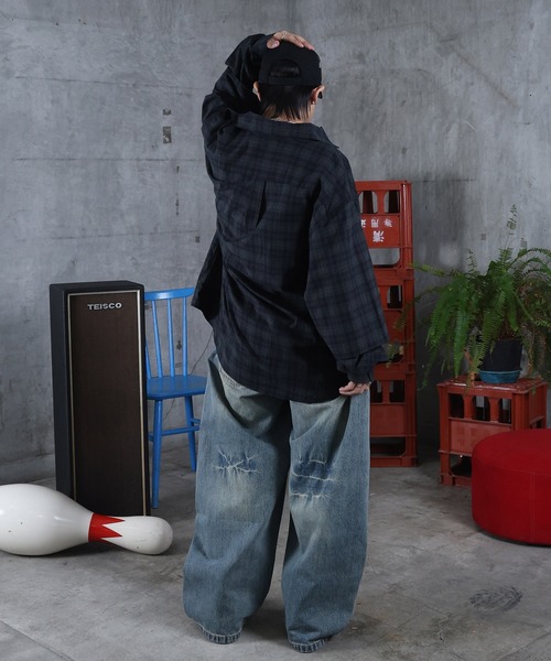 シャツ フェイクレイヤード チェックシャツ メンズ レディース ユニ