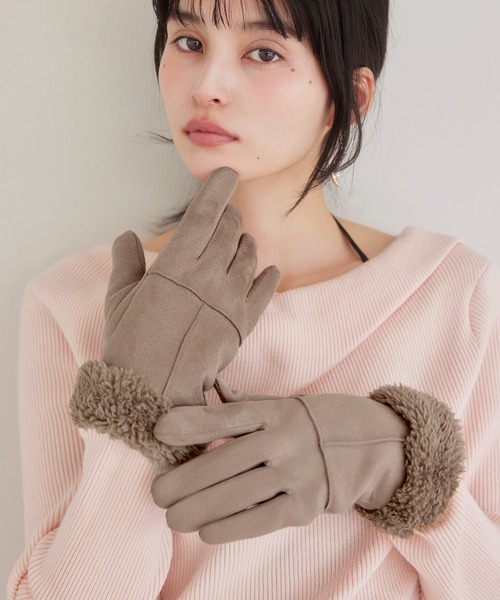 VIS（ビス） 手袋 スマホタッチ刺繍付きムートングローブ レディース