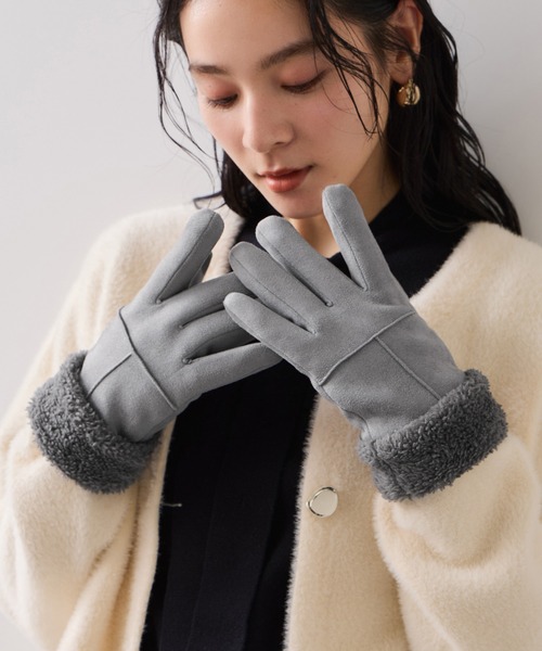 VIS（ビス） 手袋 スマホタッチ刺繍付きムートングローブ レディース