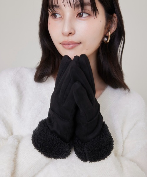 VISVIMヴィズヴィムGLOVE カシミア x スウェード製グローブ 手袋 VIS（ビス） 手袋 スマホタッチ刺繍付きムートングローブ レディース