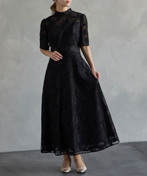 AIMER（エメ） ドレス チュール刺繍×ドットチュールプチハイネック