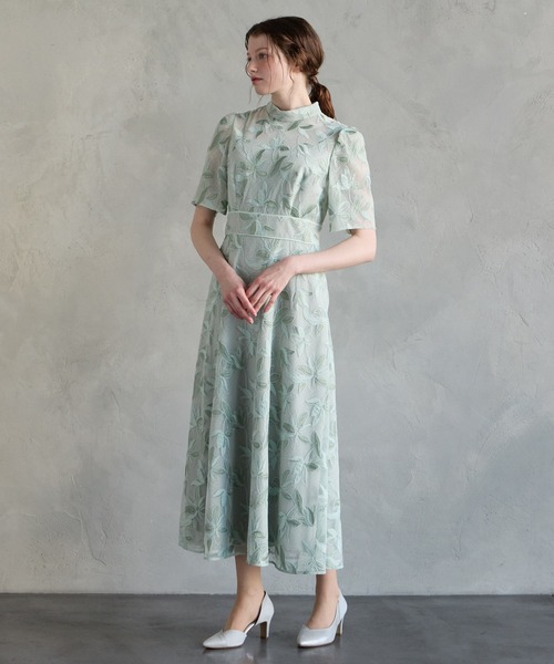 AIMER（エメ） ドレス チュール刺繍×ドットチュールプチハイネック