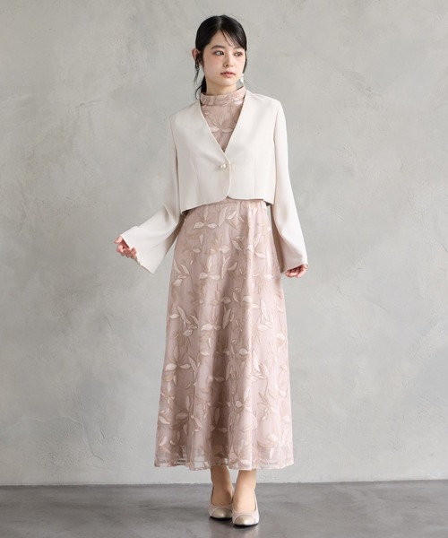 AIMER チュール刺繍×ドットチュールプチハイネックフレアパーティードレス AIMER（エメ） パーティードレス ドレス チュール刺繍×ドットチュール