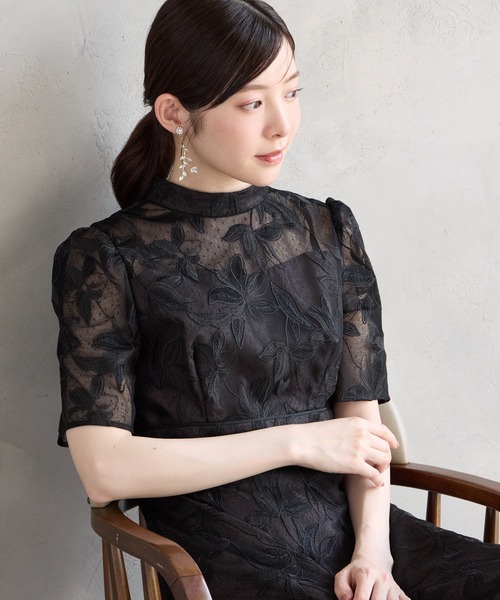 AIMER（エメ） パーティードレス ドレス チュール刺繍×ドットチュール