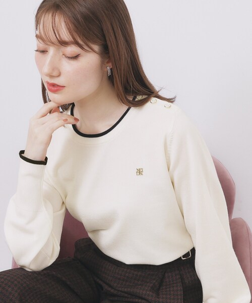 index ニット セーター ゴールドパーツ付きバイカラークルーネック