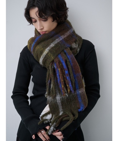 AIC. マフラー ストール チェックバルキーフリンジマフラー レディース