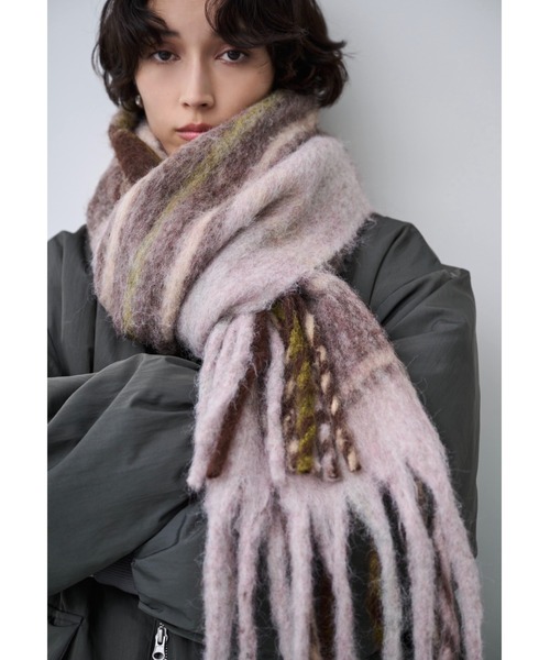 AIC. マフラー ストール チェックバルキーフリンジマフラー レディース