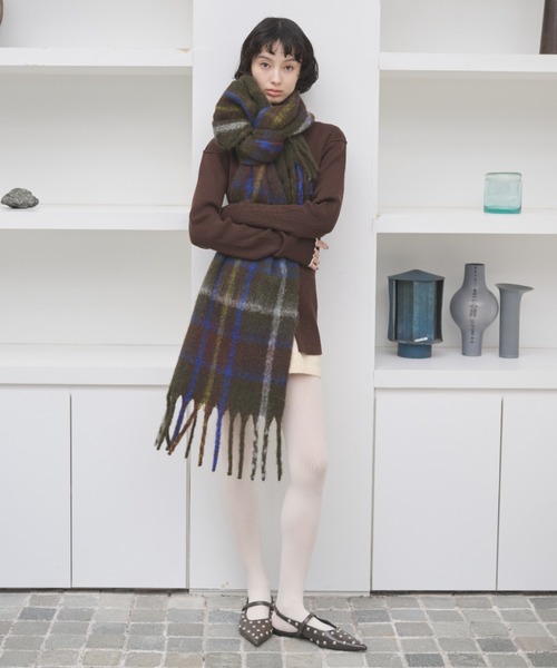 チェックニットマフラー WEB限定】チェックニットマフラー（51790690＿＿） | BLACK