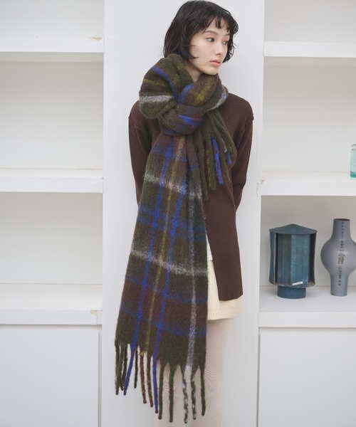 チェックニットマフラー WEB限定】チェックニットマフラー（51790690＿＿） | BLACK