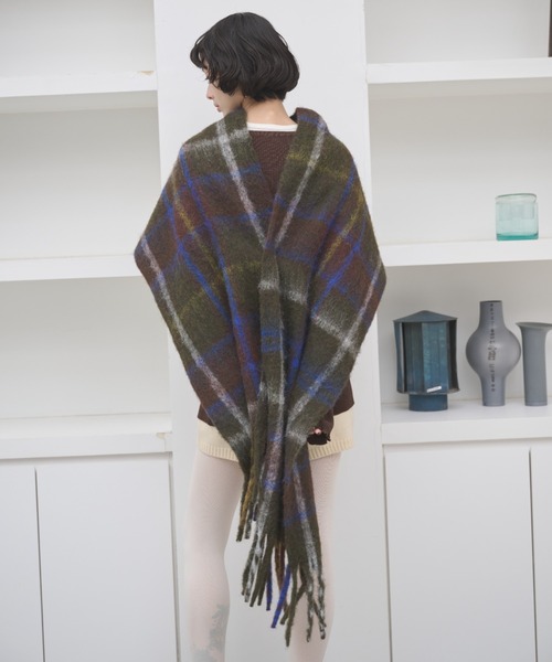 AIC. マフラー ストール チェックバルキーフリンジマフラー レディース