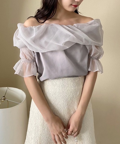 「one after another NICE CLAUP」 半袖ブラウス FREE ライトグレー レディース_画像3