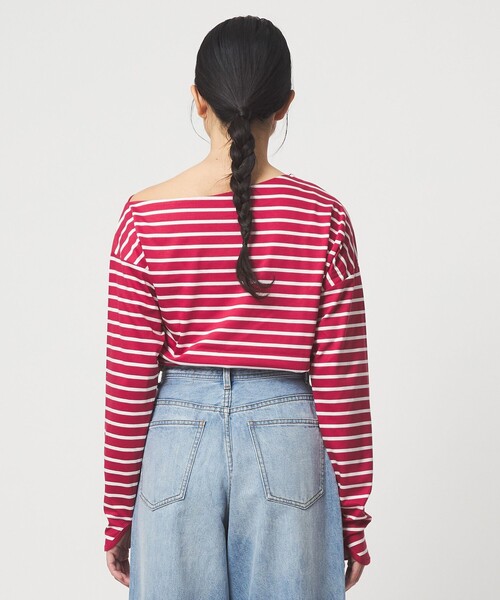 EMMEL REFINES 完売ネイビー ボーダーアシンメトリーオフショルダー EMMEL REFINES（エメル リファインズ） tシャツ 「EMMEL REFINES」EM