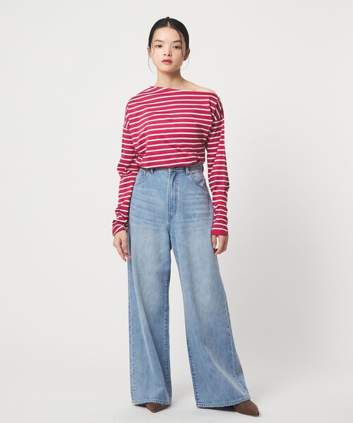EMMEL REFINES 完売ネイビー ボーダーアシンメトリーオフショルダー EMMEL REFINES（エメル リファインズ） tシャツ 「EMMEL REFINES」EM