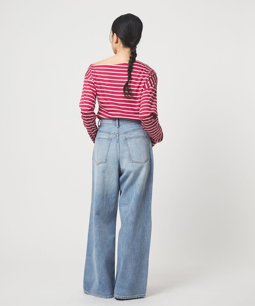 EMMEL REFINES 完売ネイビー ボーダーアシンメトリーオフショルダー EMMEL REFINES（エメル リファインズ） tシャツ 「EMMEL REFINES」EM