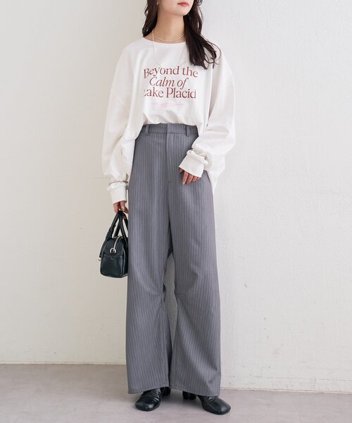 mystic（ミスティック） tシャツ 配色BIGロゴロングTシャツ レディース