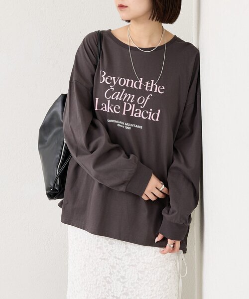 mystic（ミスティック） tシャツ 配色BIGロゴロングTシャツ レディース