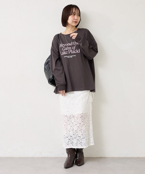 mystic（ミスティック） tシャツ 配色BIGロゴロングTシャツ レディース
