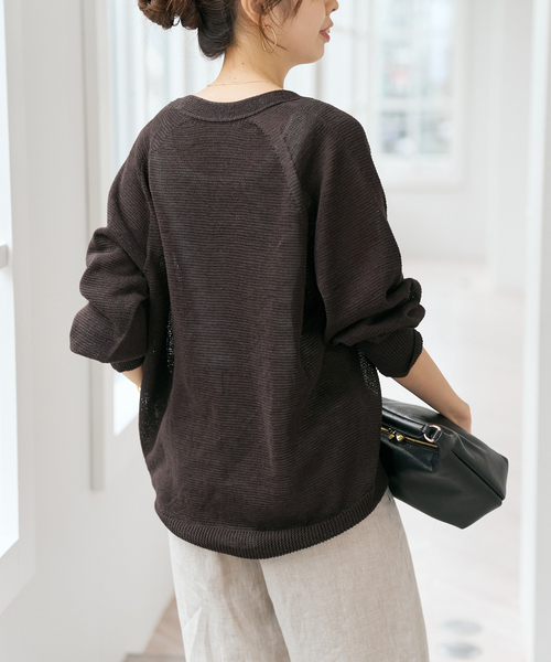 【1度着用のみ美品】 スピックアンドスパン 手洗い可 ギマコットンカーディガン Spick＆Span（スピック アンド スパン） カーディガン コットンリネン