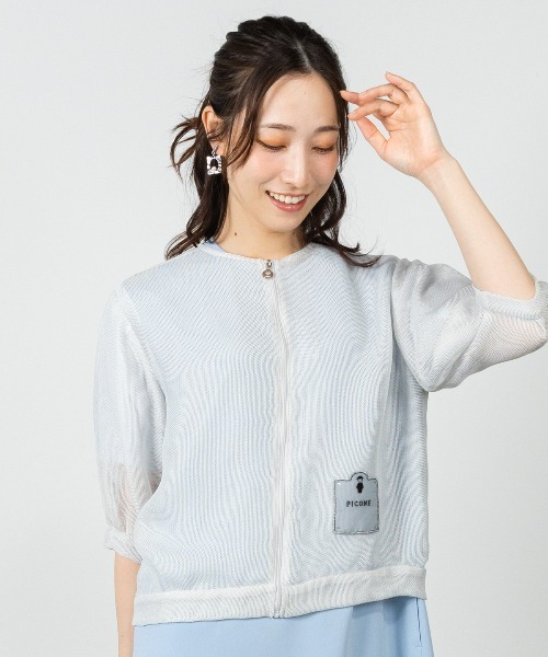 ブルゾン アウター メッシュ6分袖ブルゾン レディースの画像