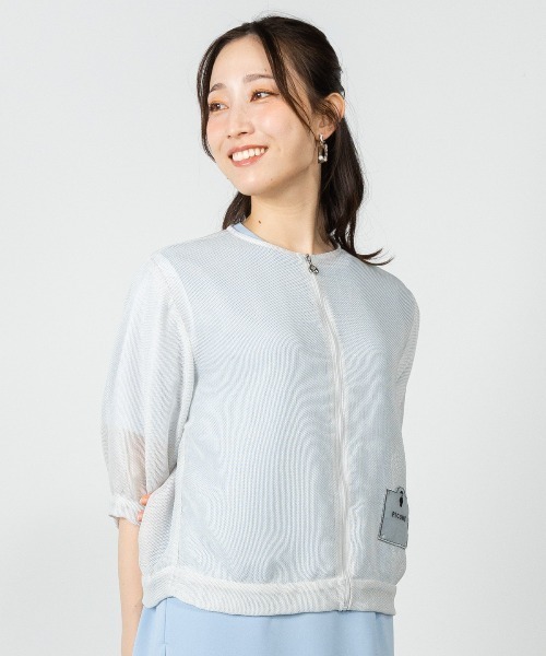 ブルゾン アウター メッシュ6分袖ブルゾン レディースの画像