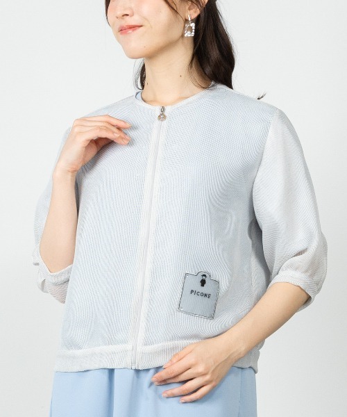 ブルゾン アウター メッシュ6分袖ブルゾン レディースの画像