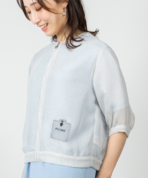 ブルゾン アウター メッシュ6分袖ブルゾン レディースの画像