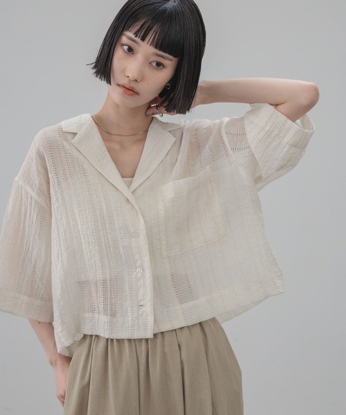 ブラウス シャツ シアーショートカイキンシャツＳＳ  657804 レディースの画像
