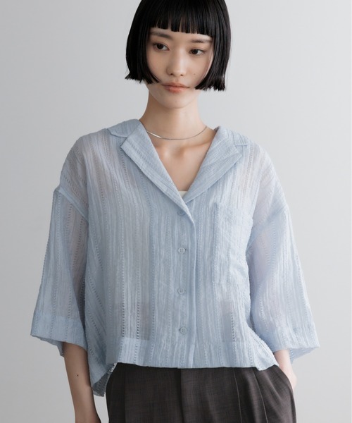 ブラウス シャツ シアーショートカイキンシャツＳＳ  657804 レディースの画像