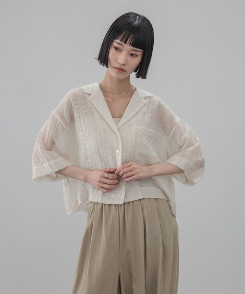 ブラウス シャツ シアーショートカイキンシャツＳＳ  657804 レディースの画像