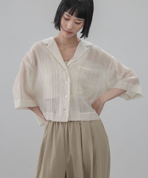 ブラウス シャツ シアーショートカイキンシャツＳＳ  657804 レディースの画像