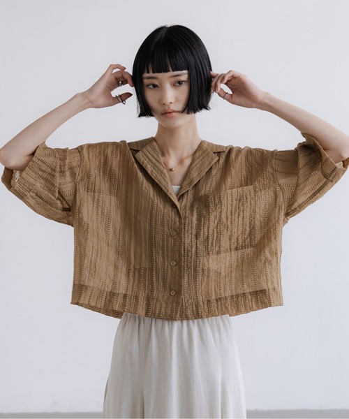 ブラウス シャツ シアーショートカイキンシャツＳＳ  657804 レディースの画像