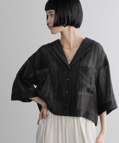 ブラウス シャツ シアーショートカイキンシャツＳＳ  657804 レディースの画像