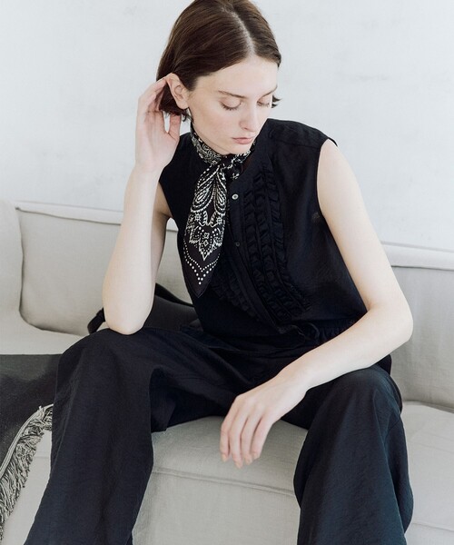 【新品タグ付】 maison-de-soil25SSリネンフリルカラーブラウス Demi-Luxe BEAMS（デミルクス ビームス） リネンシャツ ブラウス