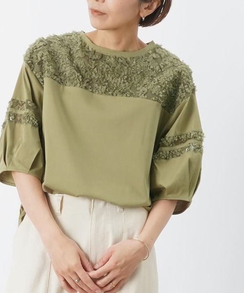tシャツ LC/LLL チュール素材袖ラインプルオーバー レディース