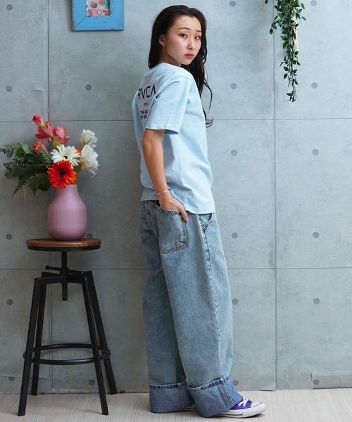 「RVCA」 半袖Tシャツ S ライトブルー レディース_画像4