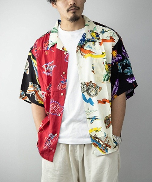 STYLEBLOCK シャツ レーヨンオープンカラービッグアロハシャツ