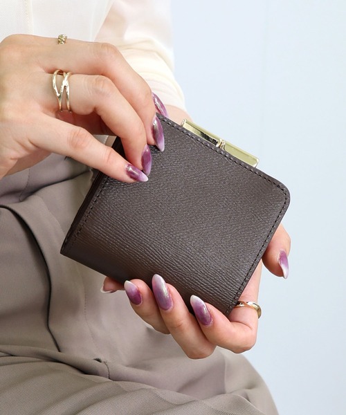 牛レザーがま口二つ折り財布 REAL STYLE がま口 二つ折り財布 レディース 本革 牛革 L字ファスナー