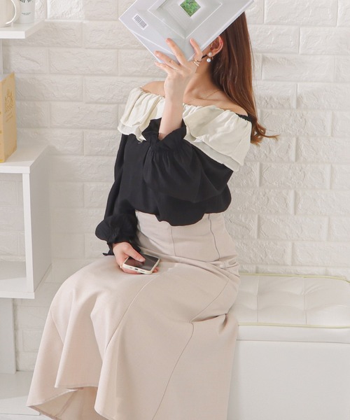 ブラウス シャツ フリルギャザーブラウス/オフショル レディース Lace Ladies ブラウス シャツ フリルギャザーバイカラー