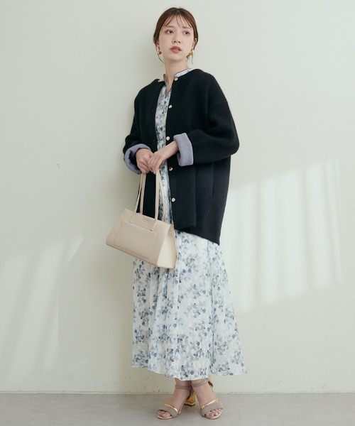 natural couture ワンピース フラワージャガードプチハイパイピング